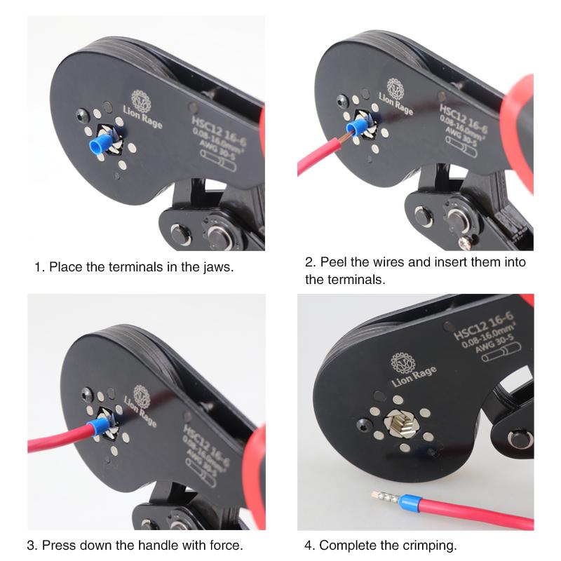 Ferrule Crimping Tool HSC12 16-6 Tubular Terminal Mini Pliers For Large Size Terminals Electrical Clamps 0.08-16mm²/30-5AWG