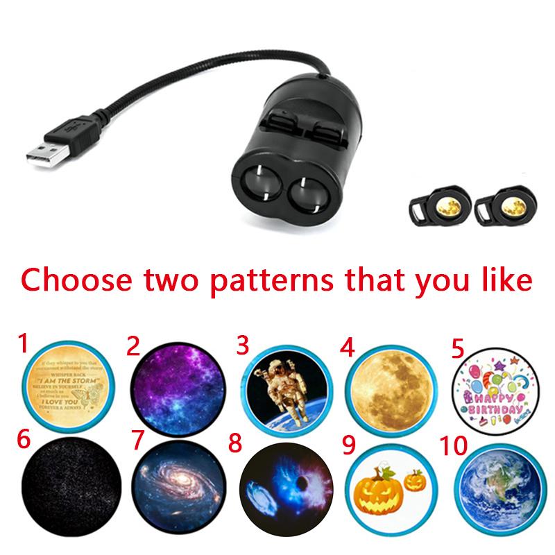 

Светодиодный проектор с лунной лампой, двойной линзой, USB ночник для детей, проектор для спальни, вращающийся на 360° автомобильный потолок USB Plug светло-зеленый