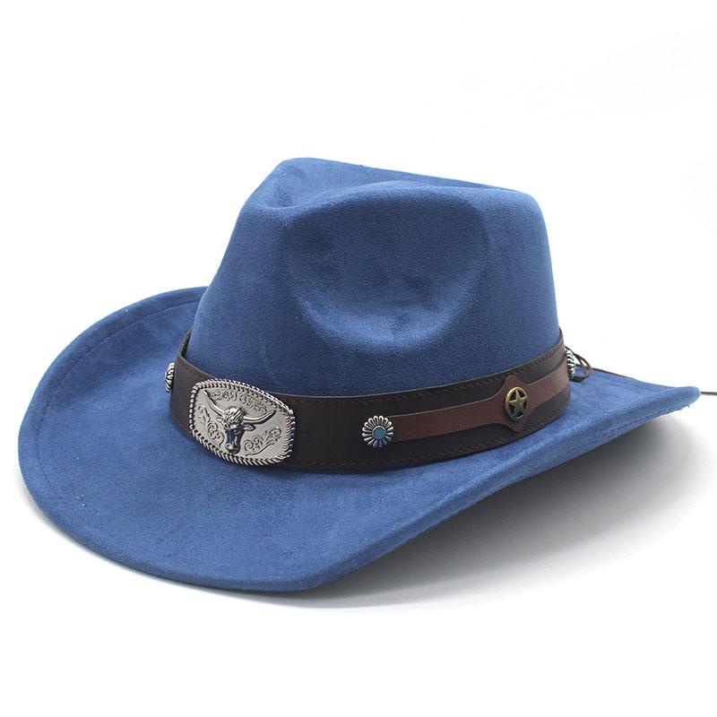 Ethnic Style Minority Suede Hat Belt Male And Female Couple Hat Western Cowboy Top Hat