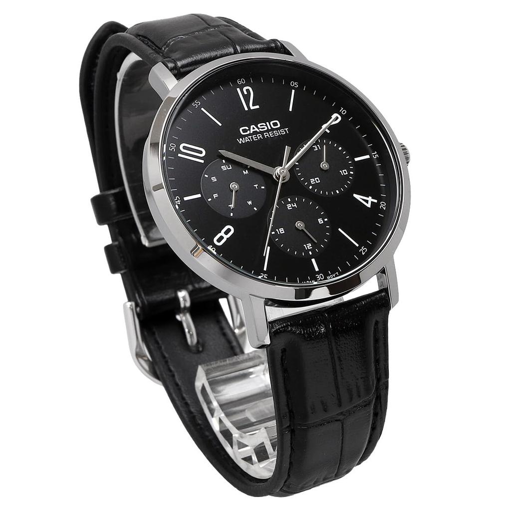 CASIO Quartz Unisex 37mm Watch display Silver x Black Black Leather Band Overseas Model [Casio] MTP-VT06L-1B Multi-axis 24-hour