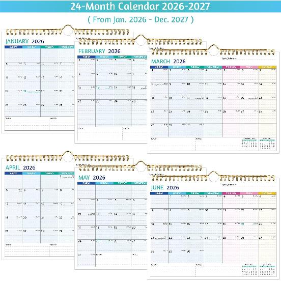 Wall Calendar 2026-2027 – 2 Year Calendar 2026-2027, 11 X 8.5 In, Jan 2026 - Dec 2027, 2026 Calendar 24 Months, Small Monthly Calendar 2026, with