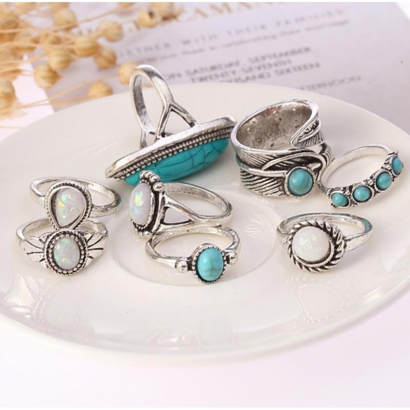 8 Pack Turquoise Rings Beach Women Rings Delicate Rings Jewelry Accessories Rings Set Alloy Turquoise Material for Party