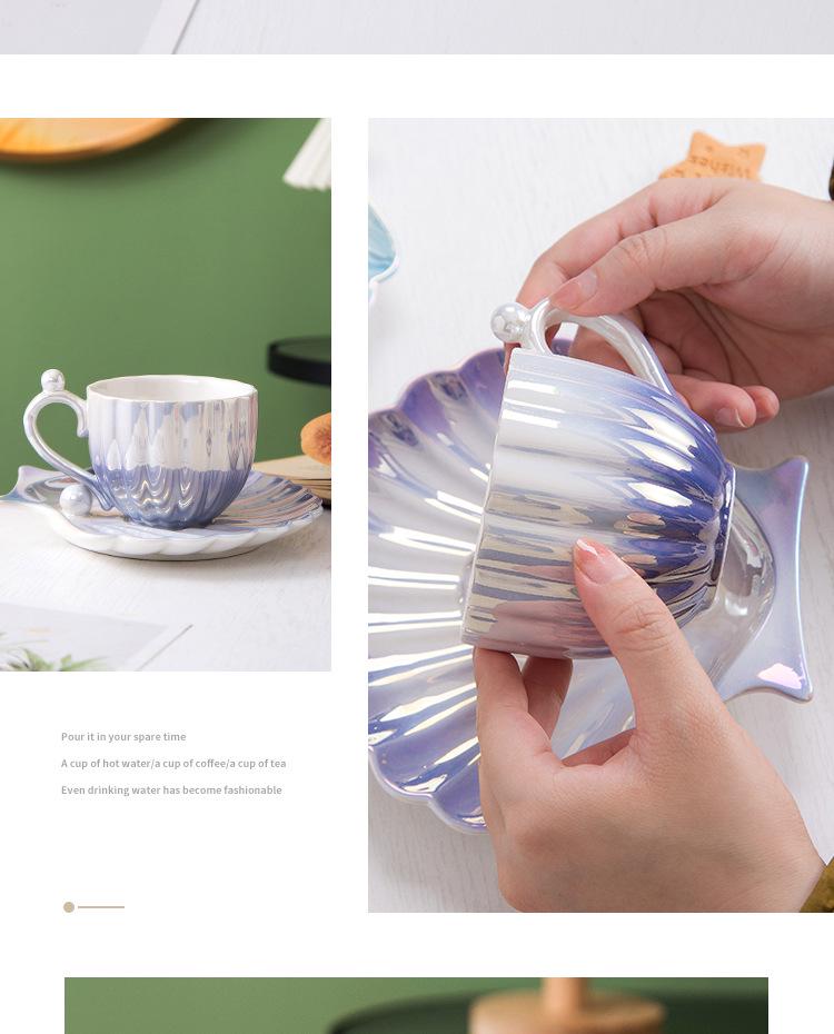 Set Tazza e Sottotazza in Ceramica con Conchiglie: Tazza leggera in madreperla per la casa – Elegante regalo souvenir di lusso