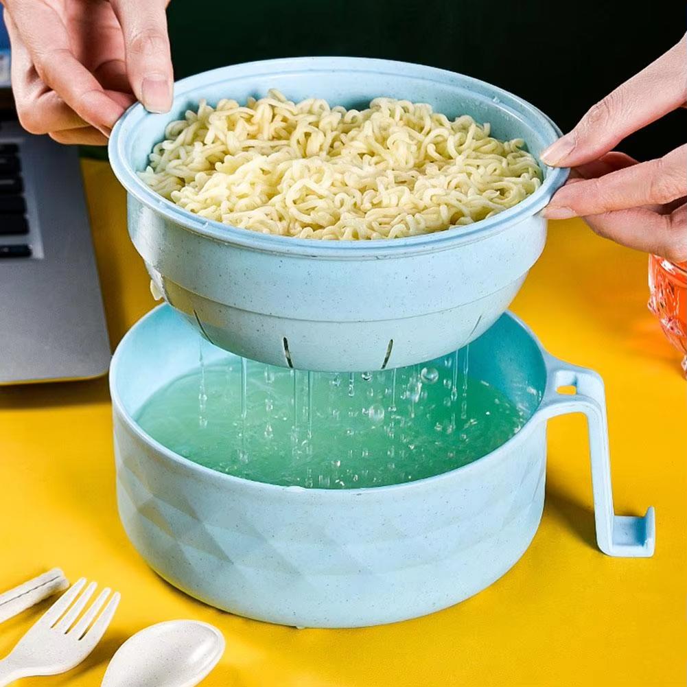 Instant Noodle Bowl Handle Anti-scalding With Tableware Large Capacity Environmentally Friendly Wheat Straw Draining Water Bowl