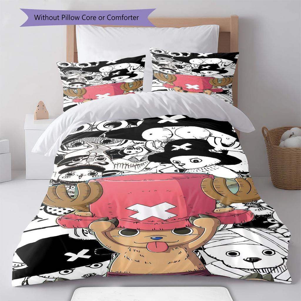 Ensemble de literie motif Tony Tony Chopper One Piece Couette Housse de couette Taie d'oreiller Cadeau d'anniversaire pour la maison(1 housse de couette + 2 taies d'oreiller, sans garniture.)