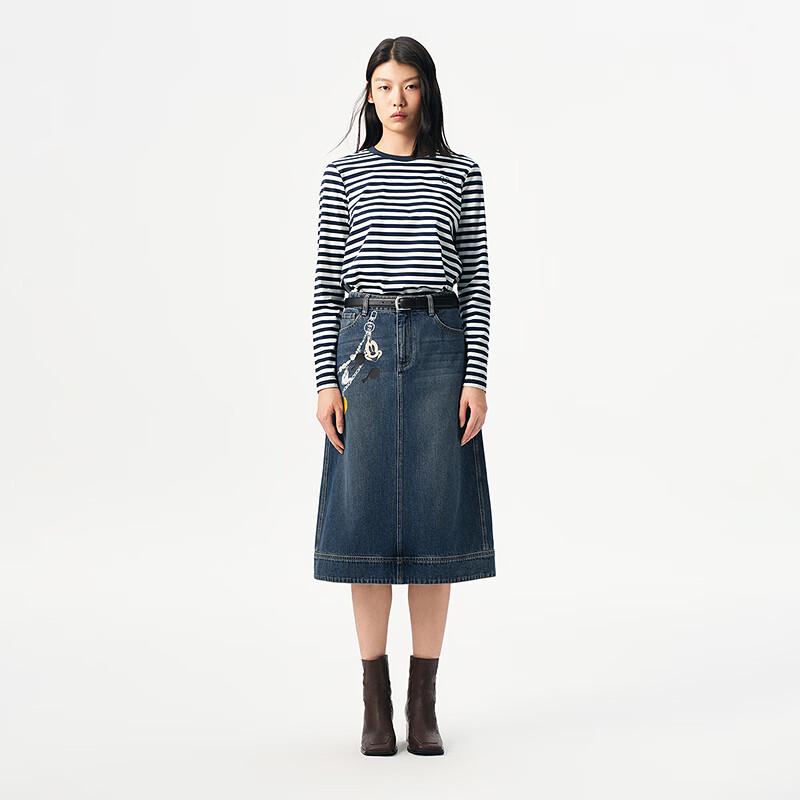 Broadcast BDS3BD3183B59 Women's Retro Mid-Length Denim Skirt