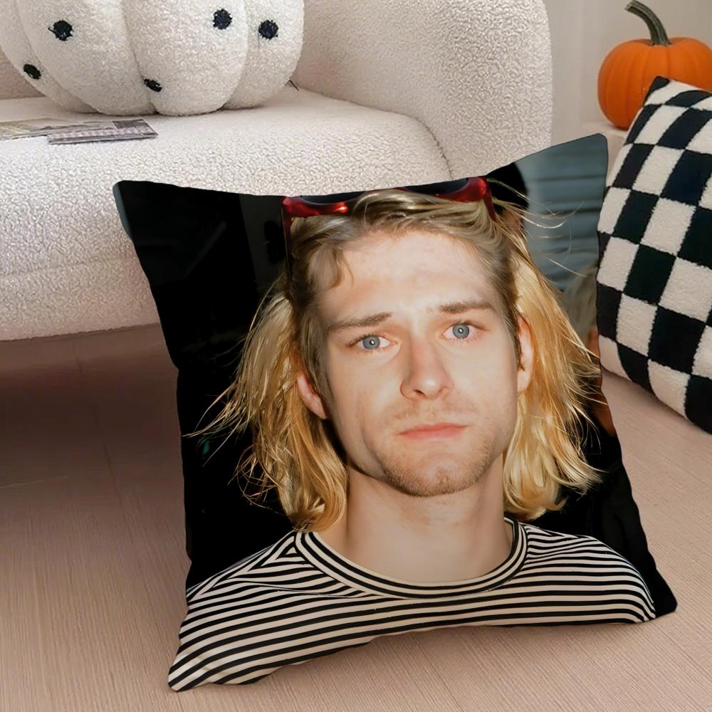 Grunge American Handsome Singer K-Kurt Cobain Cushion Cover Throw Pillow Cover Hidden Button Durable Polyester Chair Cushion
