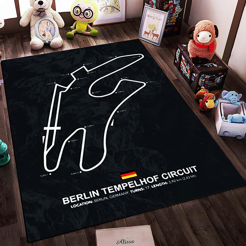 Berlin Tempelhof Circuit Track Map Non-slip Rug Suitable for Living Room and Bedroom Sofas.