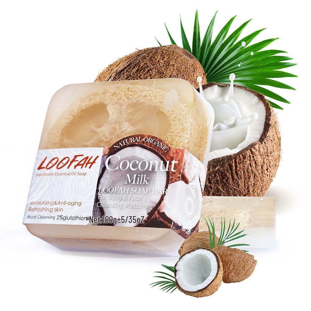 Sapone Spugna Luffa al Limone Fatto a Mano - 100g Sapone Detergente con Olio Essenziale Sale Marino Rosa e Spugna Luffa per Viso e Corpo.