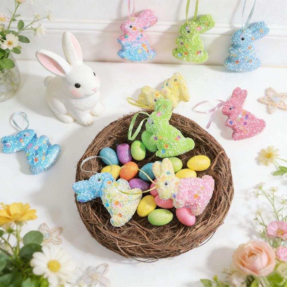 6Pcs Colorful Foam Easter Rabbit Animal Mold Easter Bunny Decor Sequin Bunny Ornament  Kids Gift
