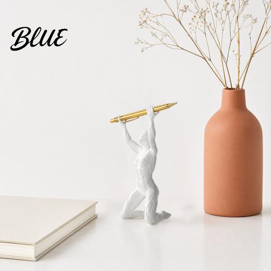 Home Office Organizer 3D Printed Kneeling Pen Holder Weightlifting Design Organizer Matte White Holder Creative Pencil for Desktop Decoration