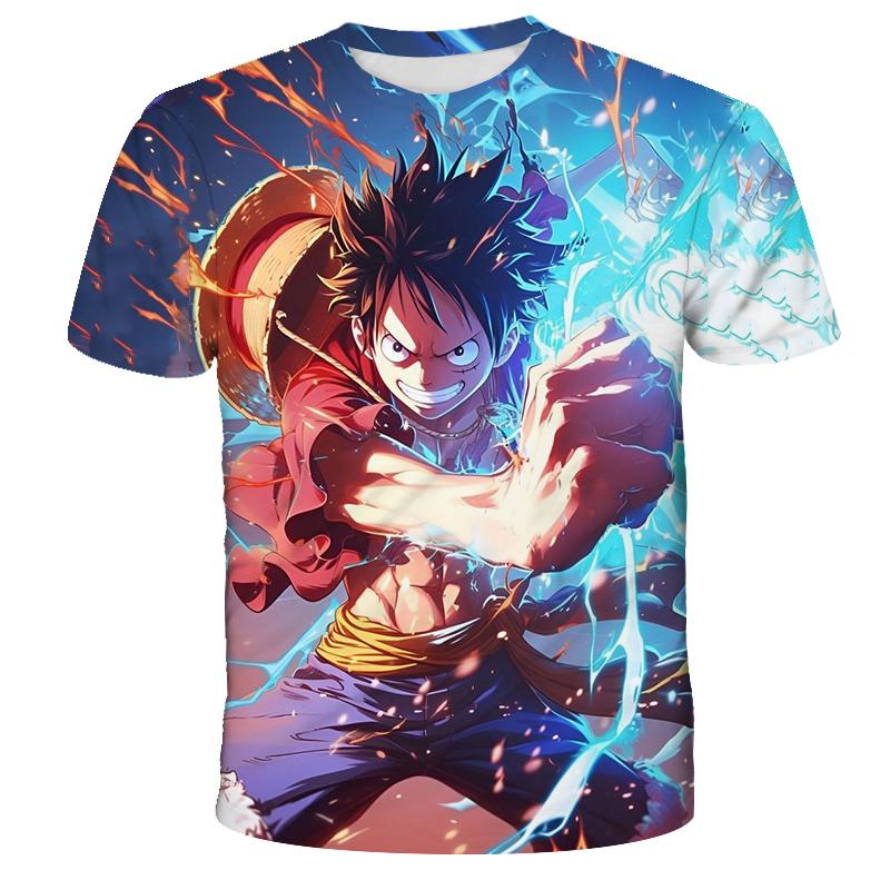 Wendy4 Anime One Piece Jongens T-shirt Cosplay Luffy Mannen Cartoon Korte mouw cool Top Jongen Losse herenkleding Casual T-shirt 140