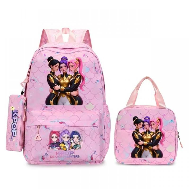 K-Pop Themed Lightweight Backpack Set Teen Girls - Cute Cartoon Design Breathable Outdoor School Bag With Ergonomic Curved