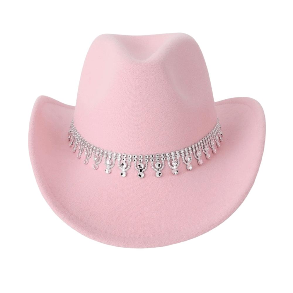 Sparkling Western Cowboy Hat Rhinestone Decoration Top Hat Elegant Felt Fedora Hat Women