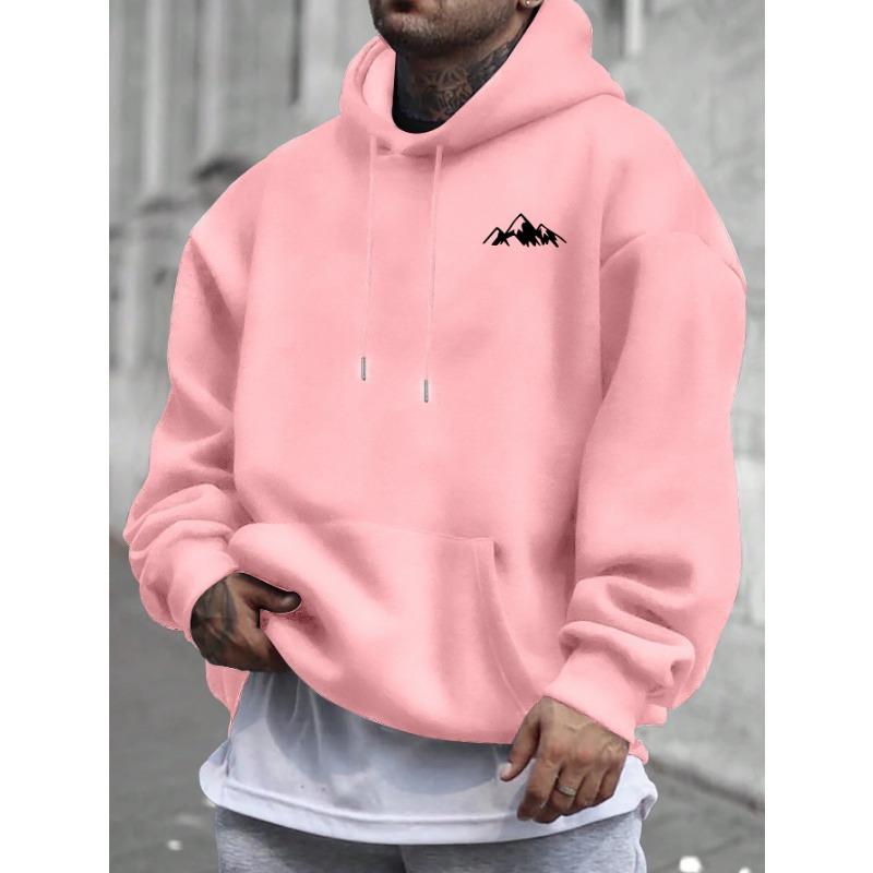 Men'S Casual Pink Hoodie with Fleece Lining Stylish Graphic Long Sleeve Regular Fit Casual Wear Hoodie Front Blend Hoodie