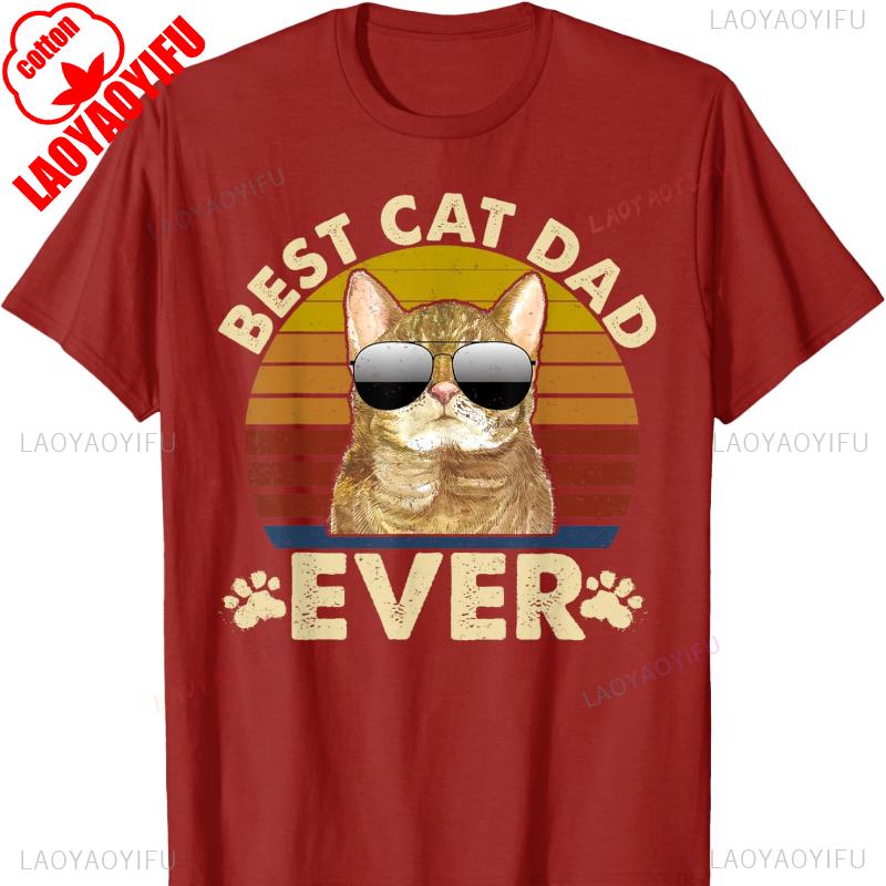 Retro Vintage Best Cat Dad Ever Cat Daddy Gift TShirt Harajuku Graphic T Shirts High Quality Cotton Casual Fashion Comfortable