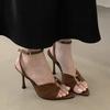 Women Sandals Summer Pointed Toe Thin High Heels Banquet Party Female Shoes Sexy Pleated Hollow Out Buckle Strap Sandals Women