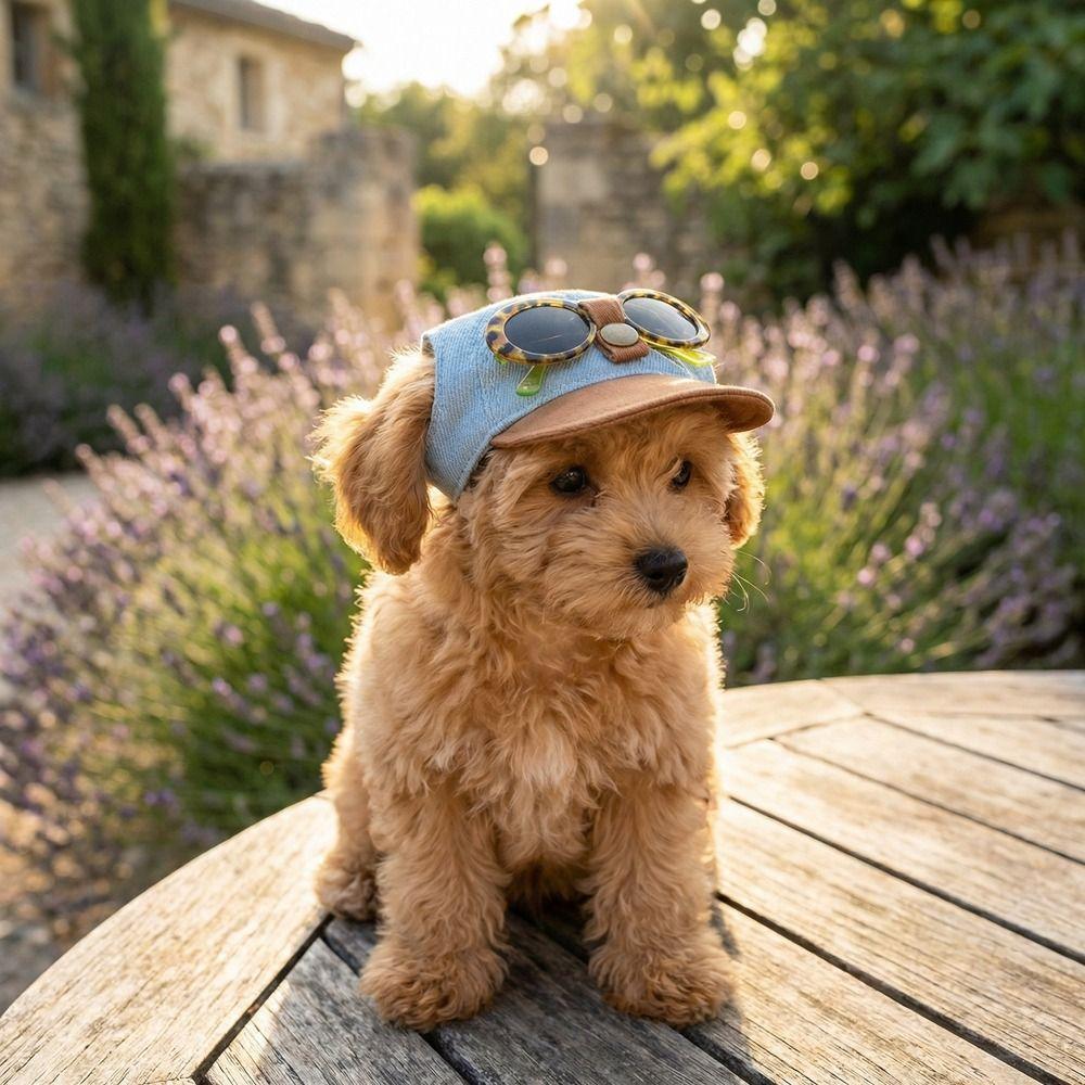 Korean Style Dog Sun Hat with Sunglasses Adjustable Puppy Baseball Cap  Beach Activities