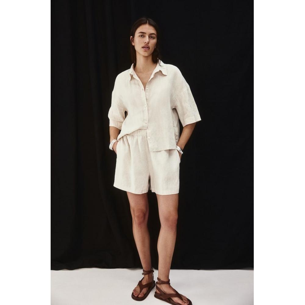 

HM Льняные шорты без застежек Натуральный Белый