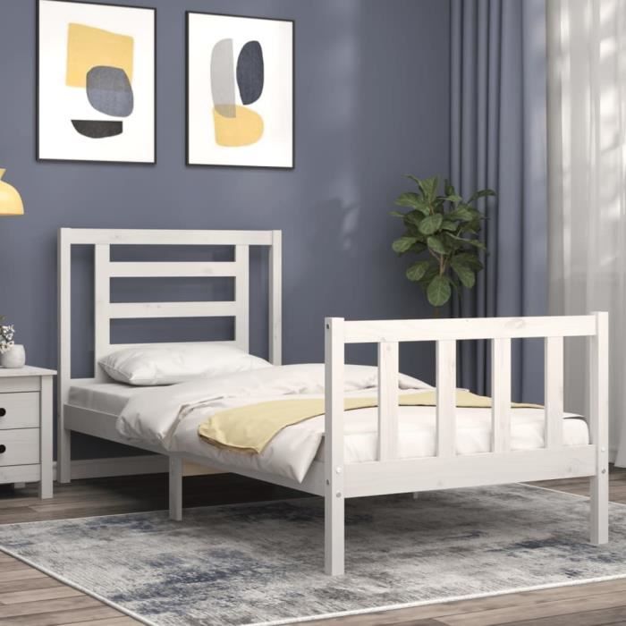 VidaXL Cadre de lit avec tête de lit blanc 90x200 cm bois massif 3192867
