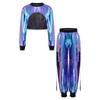 Girls Dance Clothing Set Glossy Metallic Workout Top and Pocket Pants Hip Hop Jazz Street Performance Outfit