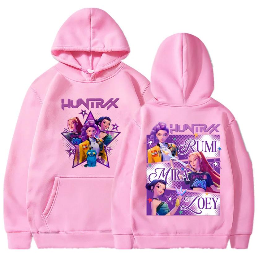 

K-Pop Мисливці на демонів Huntrix Толстовки Чоловічі Жіночі Повсякденна Толстовка з принтом фільму З капюшоном Жіноча модна толстовка XL рожевий