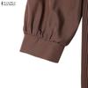 ZANZEA Abito casual musulmano da donna, girocollo, manica lunga, ampio, plissettato