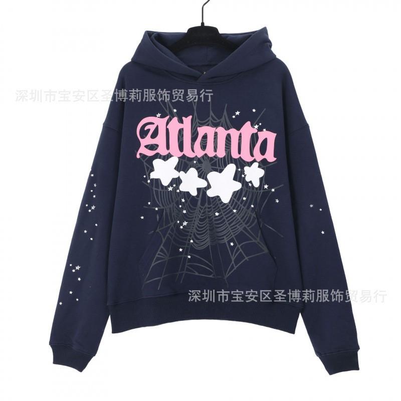 Sp5der Hoodie Unisex Oversized Cotton Pullover With Foil Letter Print Fall Casual Streetwear