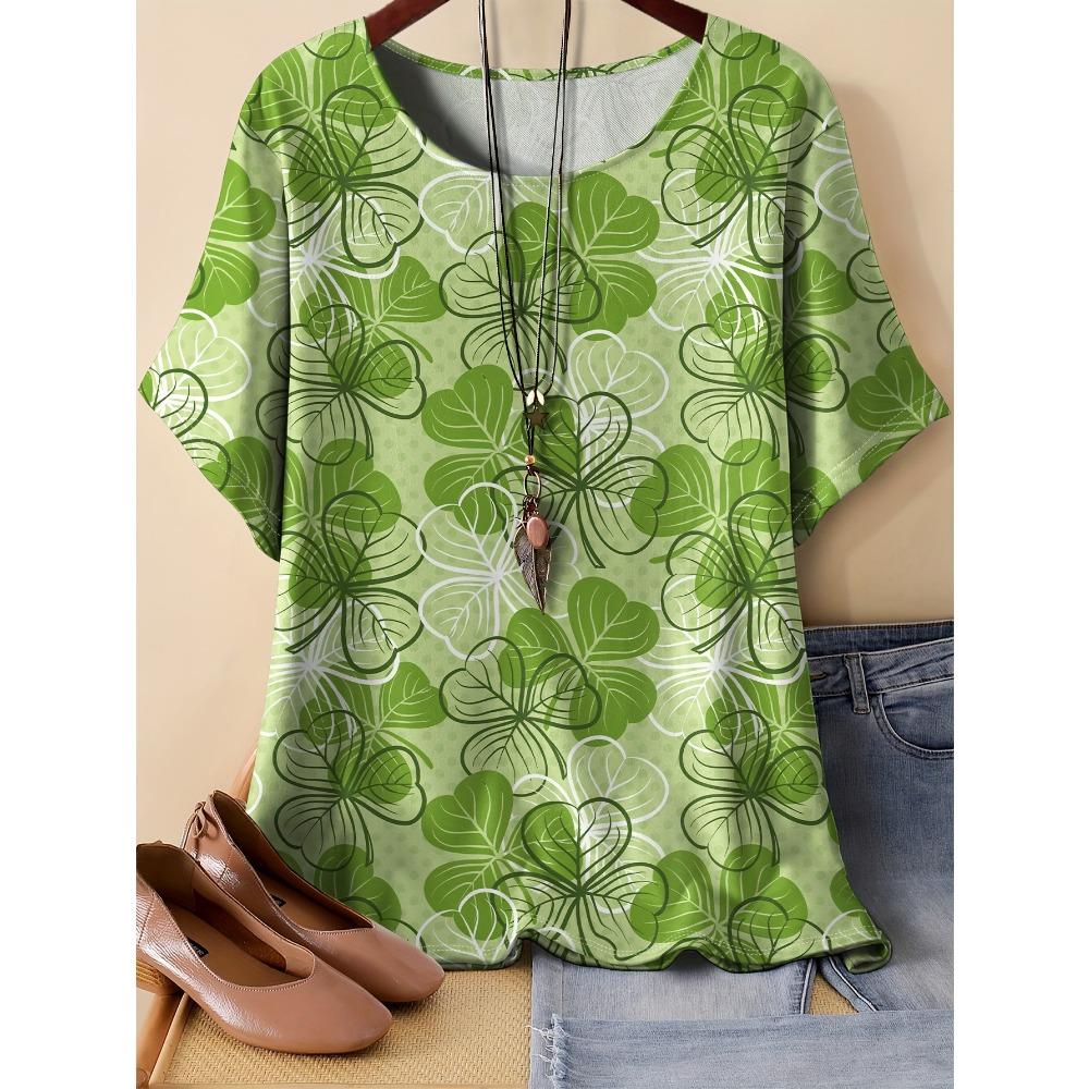Summer Women Pattern Splicing Flower 3D Printed Short Sleeved T-shirt Fashionable Comfortable Soft Breathable Large Loose Retro Style T-shirt