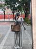 Grey Knitted Camisole and Cardigan Two-Piece Set - Korean Style, Early Autumn, Slimming and Slim Fit