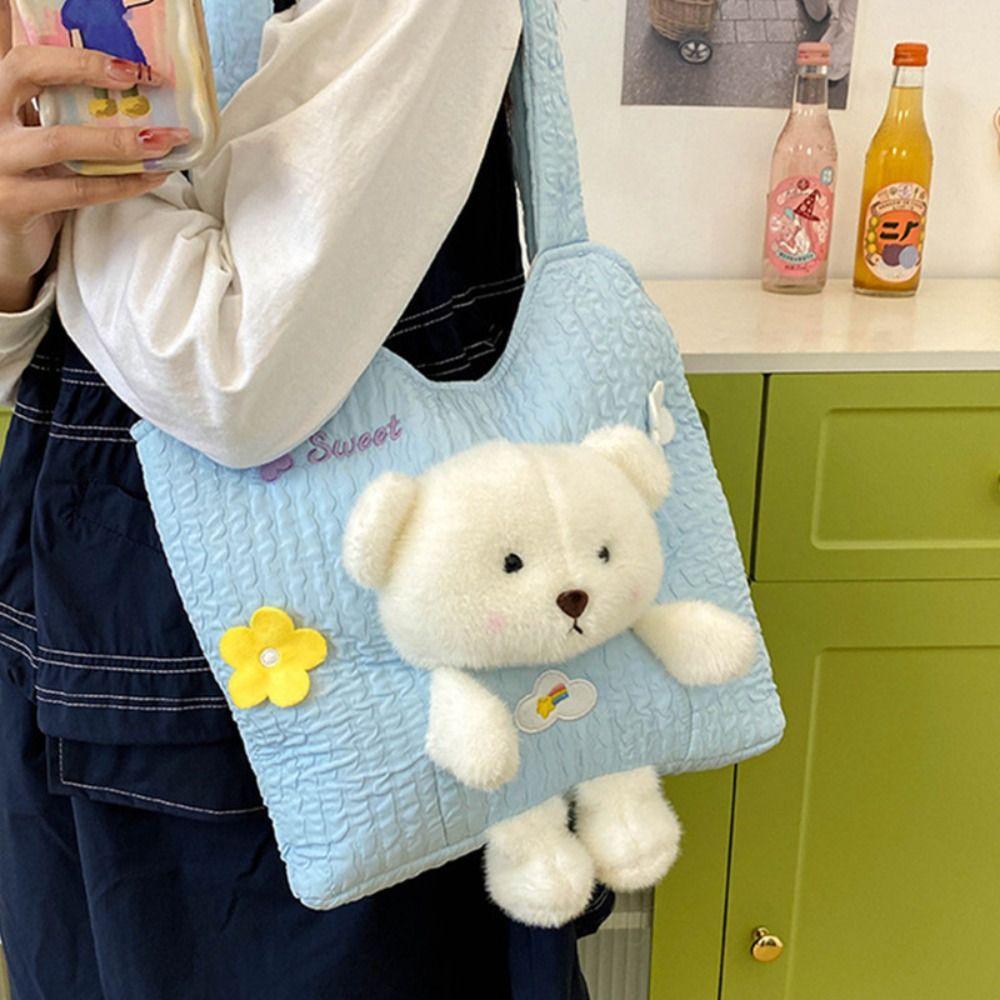 Large Capacity Shoulder Bag Kawaii Underarm Bag Fashion Plush Bear Bag  Girls