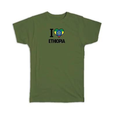I Love Ethiopia Flag Heart Country Crest Ethiopian Expat T Shirt