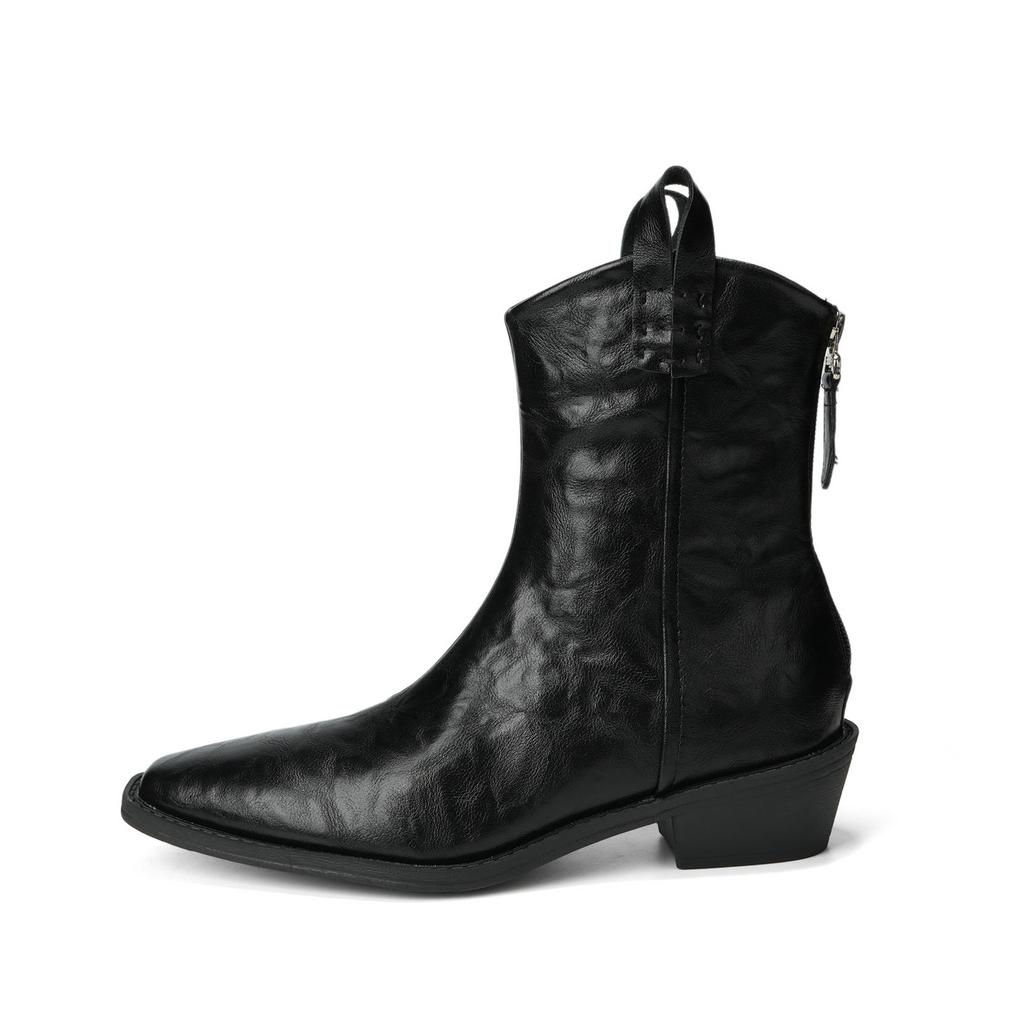 Autumn and winter pointed head V-mouth high-heeled Chelsea West cowboy boots thick heel Martin boots women's short boots women's short boots