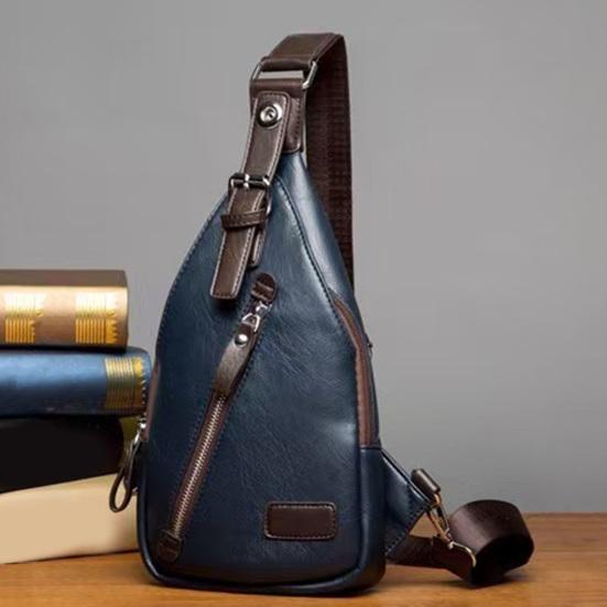 Men Sling Backpack Retro Faux Leather Chest Bag Crossbody Purse with Adjustable Shoulder Strap for Commuting Travel Daily Errands