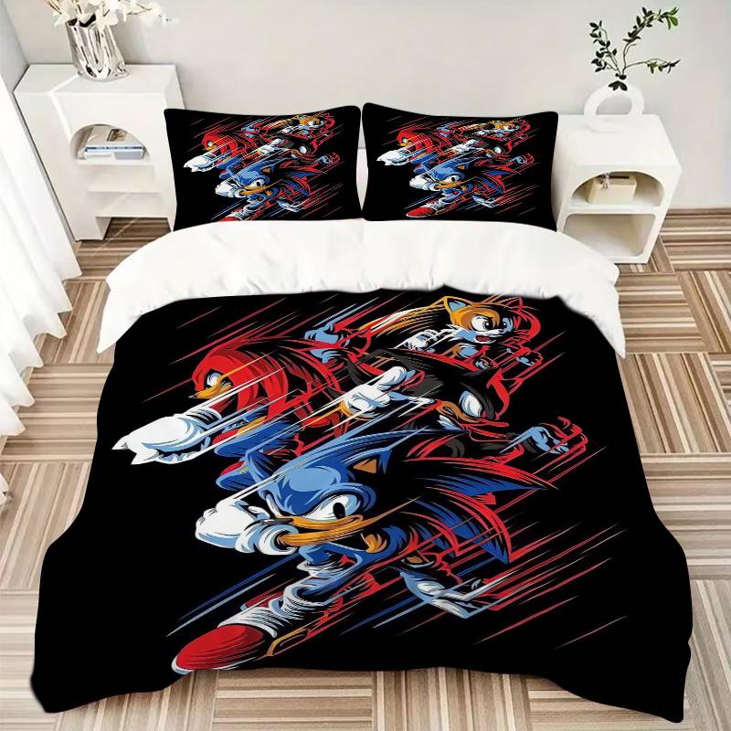 3pcs Sonic Tails and Knuckles Bedding Set Includes Quilt Cover and Pillowcases, Suitable for All Seasons H083