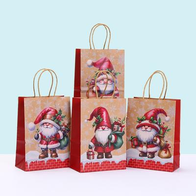 StoBag Christmas Santa Claus Kraft Paper Gift Bags with Handles Holiday Party Favor Bags Reusable Eco Friendly Gift Wrapping Bag