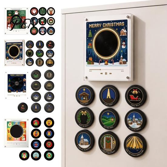 Personalized Sound Keepsake Programmable Vinyl Record Player Fridge Magnet with 9 NFC Music Records, Retro Aesthetic Magnetic Decorative LED Light Box