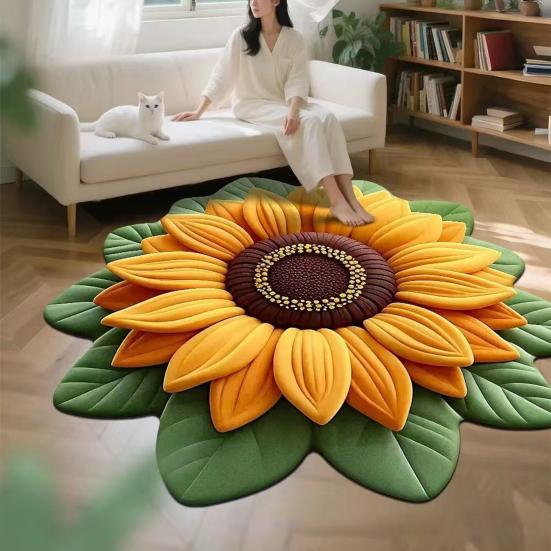 Yousheng 3D Sunflower Floral Plush Rug Non-Slip Backing Easy To Clean Various Sizes Living Room Rug Home Decor