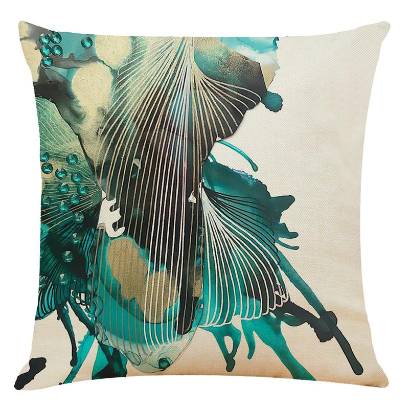 4 Pack Teal Blue Cushion Covers, Peacock-blue Abstract Hand-painted Butterfly Pillow Covers, Invisible Zipper for Sofa & Couch 45 Cm X 45 Cm