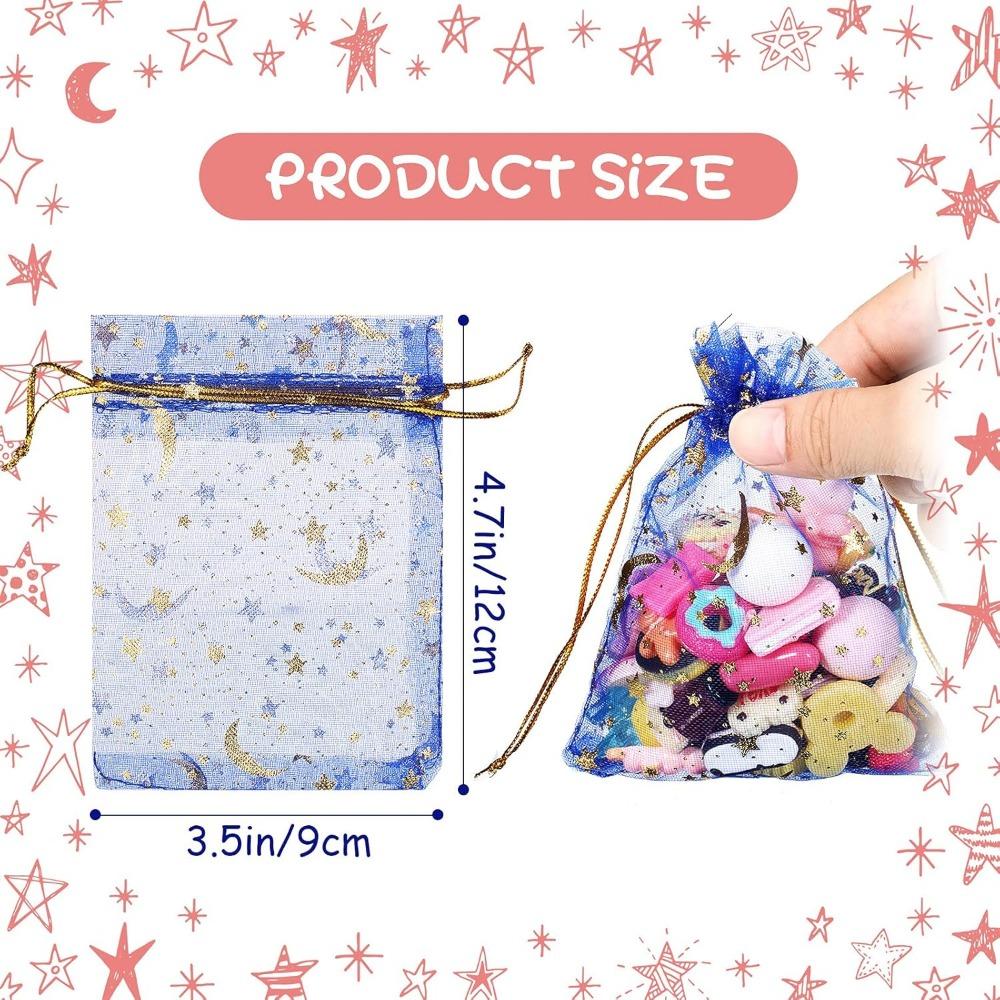 10pcs Organza Gift Bags Multicolor Moon & Star – Jewelry Pouches for Wedding, Party Favors, Candy, and Jewelry Packaging