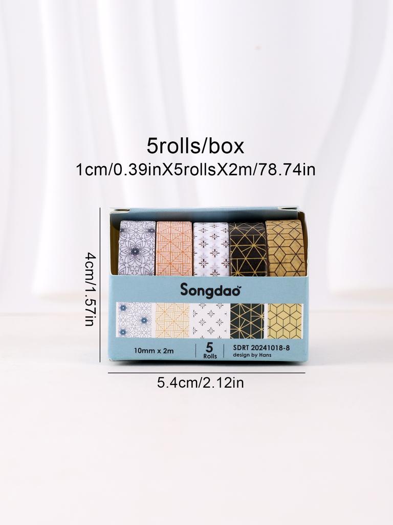 5rolls/box Geometric pattern washi Decorative Adhesive Tape set For Journaling, DIY, Crafts, scrapbook supplies washi tape
