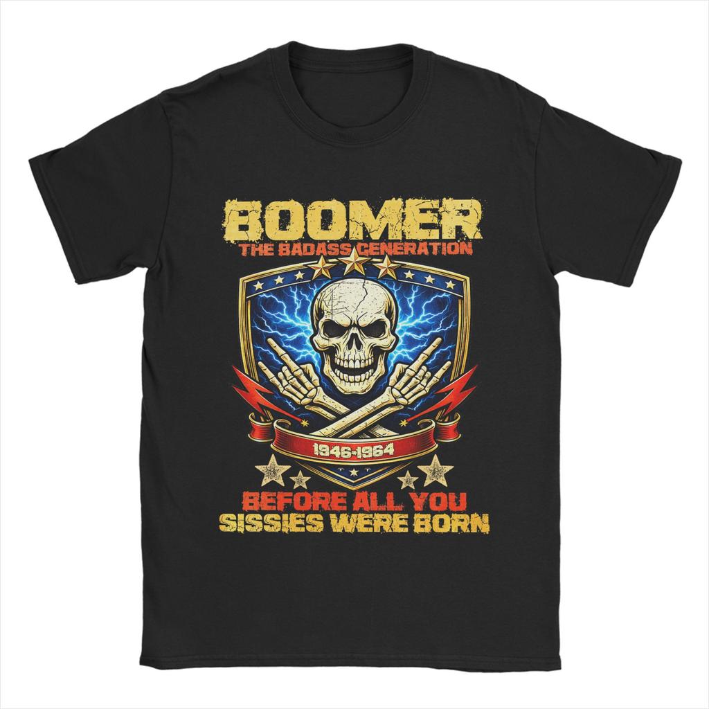 Boomer Die Badass-Generation   Est  Retro Totenkopf T-Shirts für Unisex Baumwoll-Mode für Unisex T-Shirts Rundhals