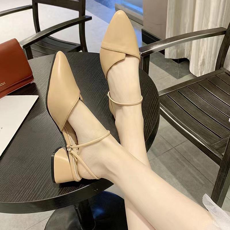 Thick-heeled cool slippers women's summer new baotou half slippers Korean version wears high-heeled women's shoes inside and outside
