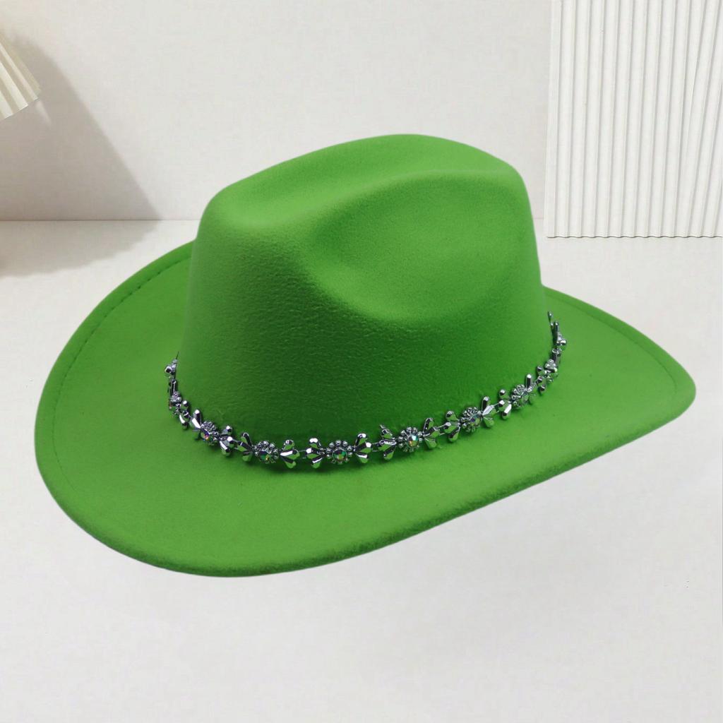European and American men's and women's western cowboy top hats outing party jazz hat colored diamond bridal woolen hat
