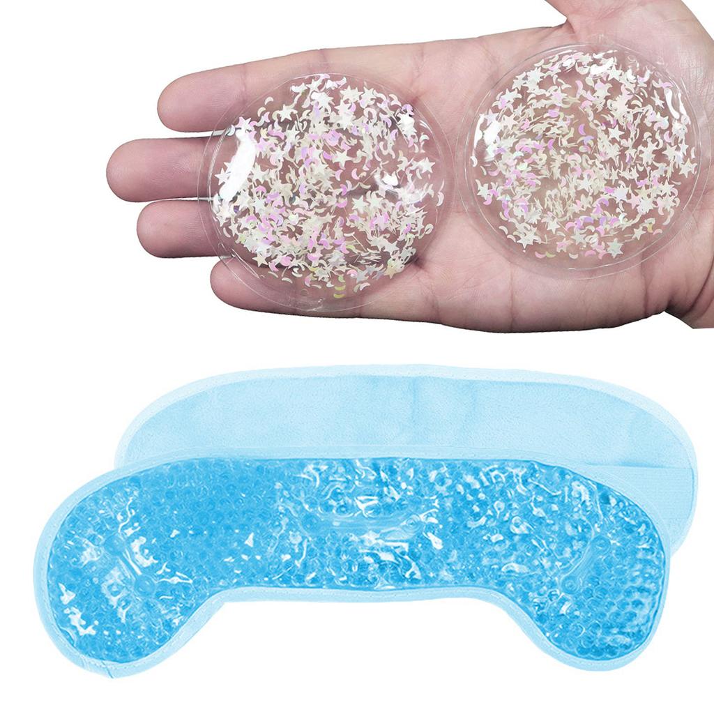 Hot/Cold Plush Gel Bead Migraine Wrap & Gel Ice Pack Reusable Cooling Eye Pads for Tension Headaches Sinus Pain Stress Relief