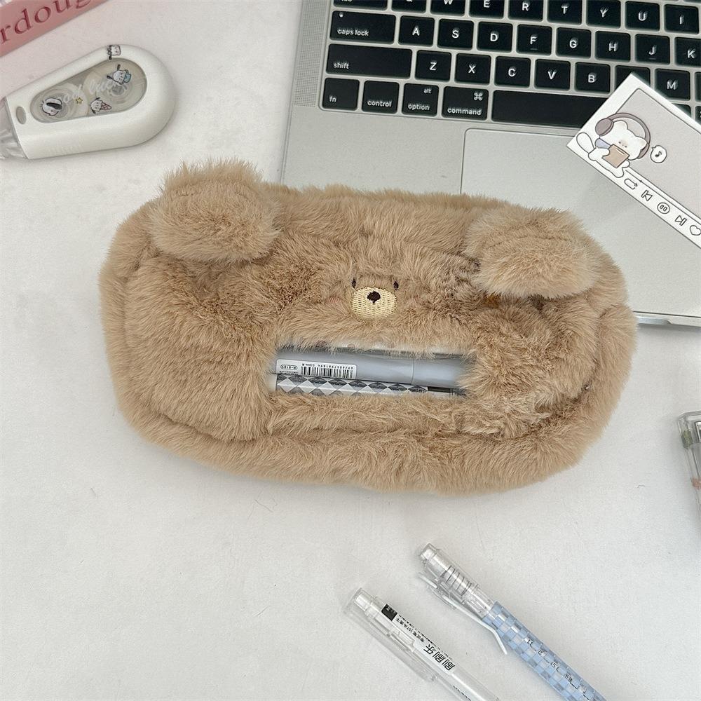 Puppy Transparent Pencil Pouch Bear Stationery Storage Bag Cat Plush Pen Case  Christmas Gift