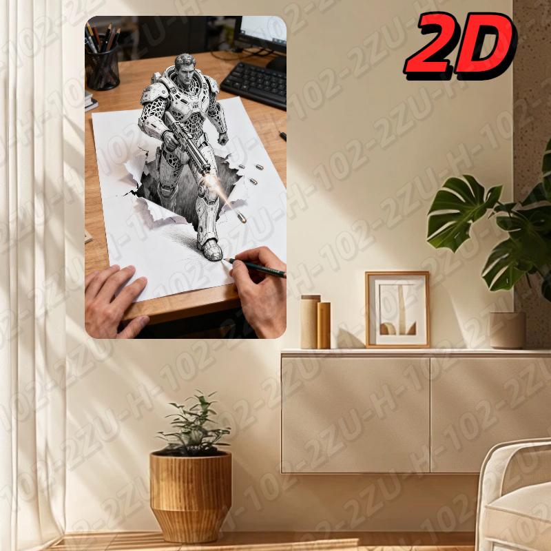 3D металлическое настенное искусство Artwulf: Механический Солдат Научно-фантастический Декор Реалистичный Воин Алюминиевая Настенная Скульптура 20x30cm