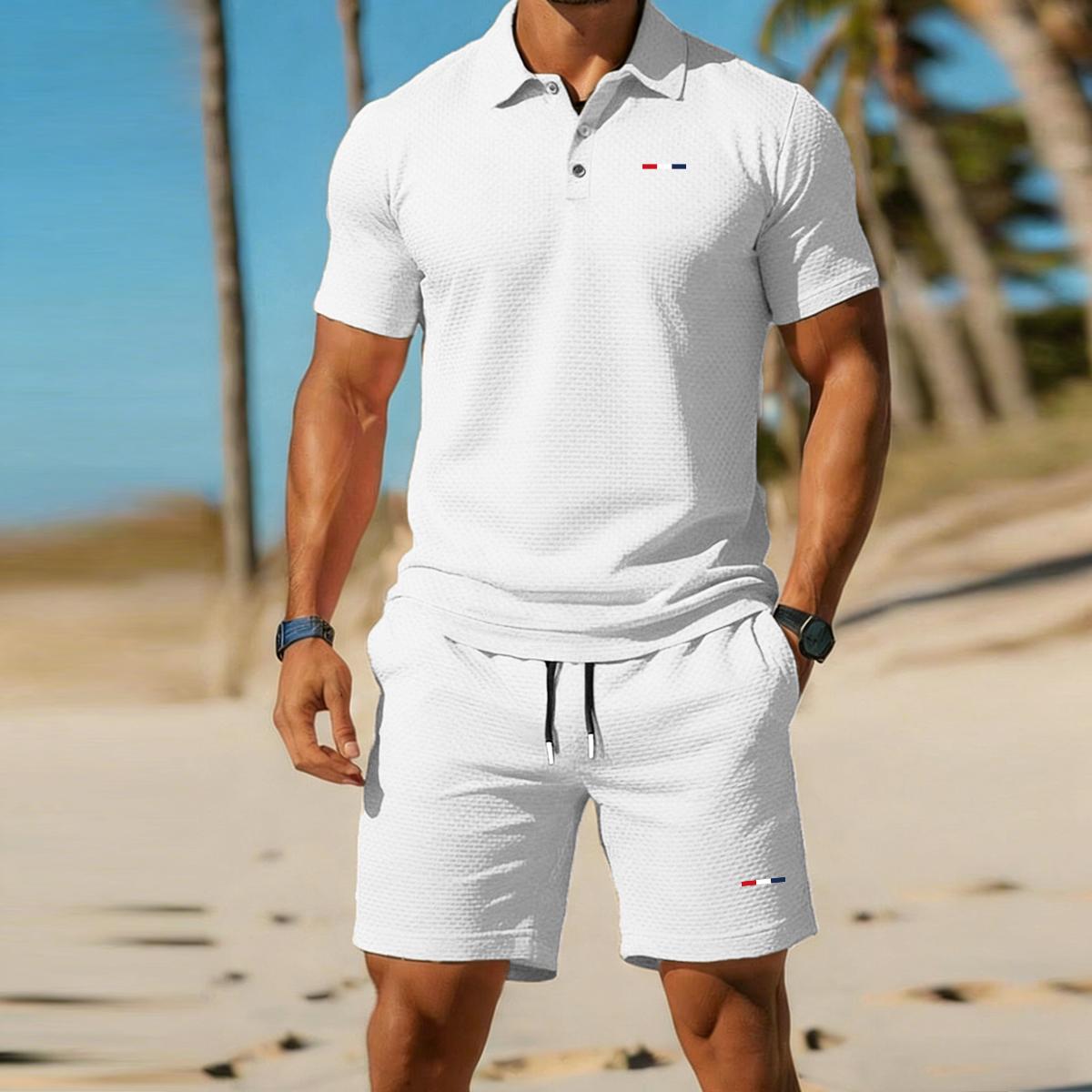 

Men s Summer Short-Sleeve and Shorts Set-Relaxed-Fit Sports-Style 2 Piece Set for Business, Social Gatherings, Golf, and Everyday Wear XXL білий