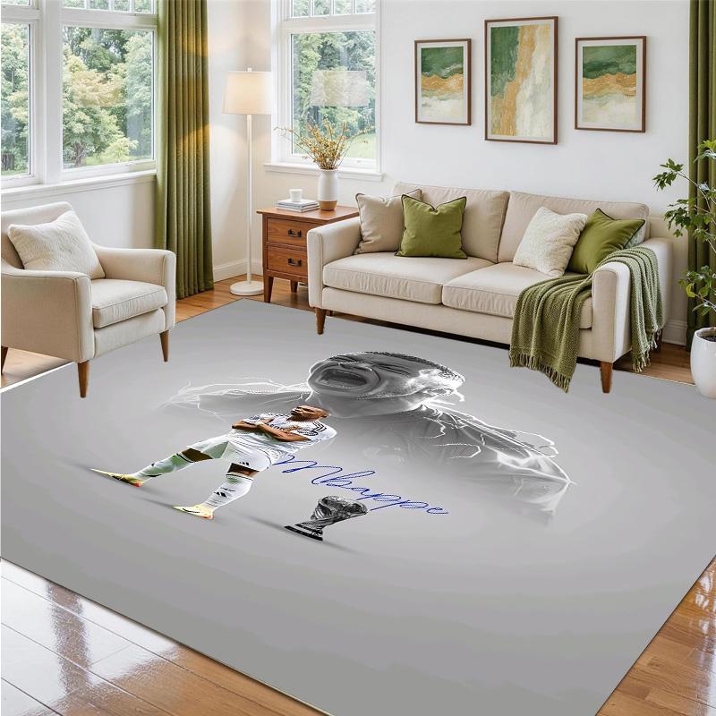 Kylian Mbappe Design Crystal Velvet Rug Soft Decorative Mat for Bedroom Entrance