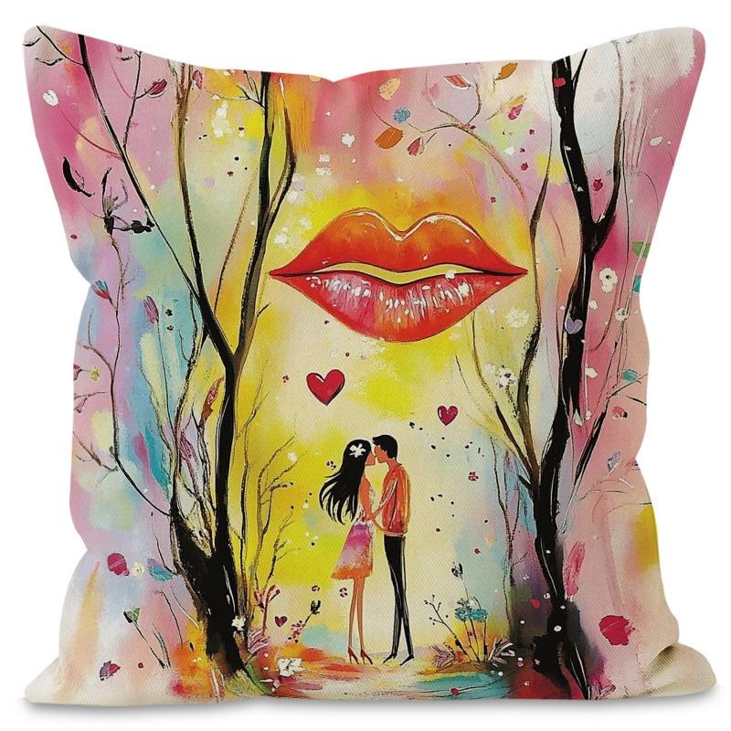 

Romantic Oil Painting Valentine s Day Print Home Decor Pillowcase Bedroom Living Room Sofa Decoration Polyester Cushion Cover 45x45cm